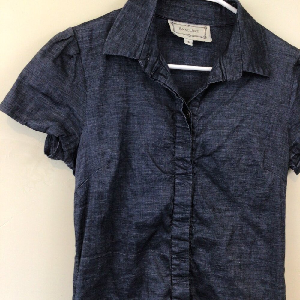 Anne Lore Blue Short Sleeve Linen Blend Dress with Pockets - Picture 5 of 7
